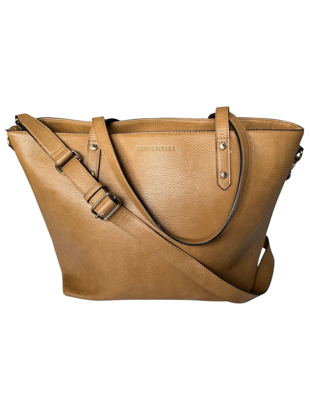 Poppy & Peonies Go Getter Tote Camel Vegan Faux Leather Work Travel Bag Purse